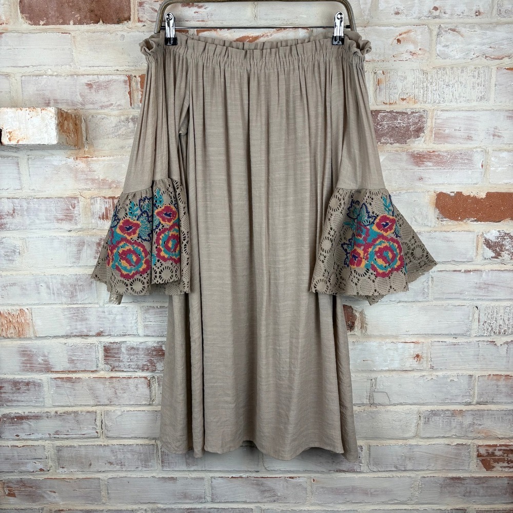 Luxology Off Shoulder Crochet Bell Sleeve Midi Dress 8 Embroidered Boho Festival
